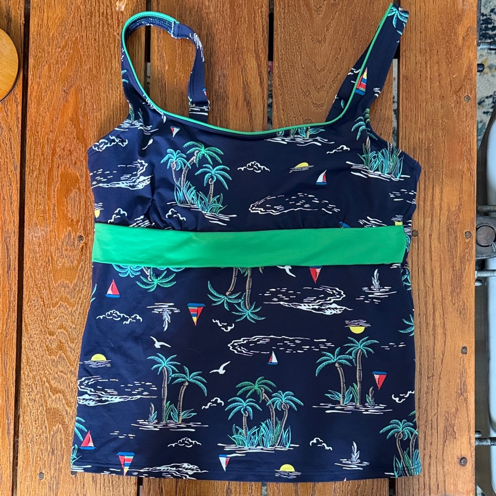 Lands End Navy Tropical Print Tankini Top size 10